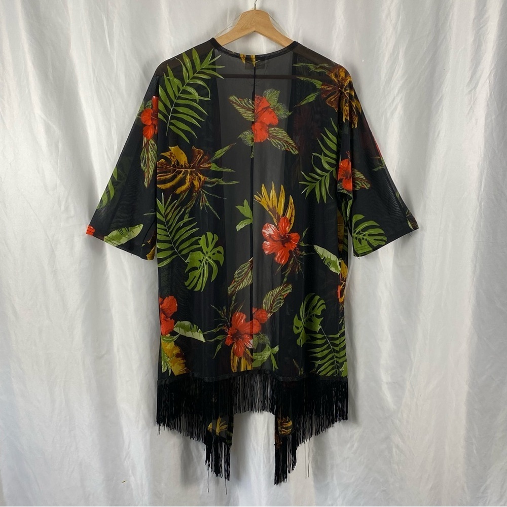 Ember Tropical Floral Kimono with Fringe Size Large